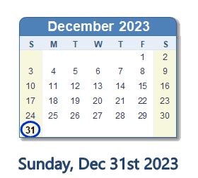 December 31, 2023 (Sunday) .
